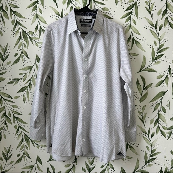 Nick Graham Stretch Modern Fit Button Doen Shirt. Size  L. Light gray pr… - Picture 1 of 9